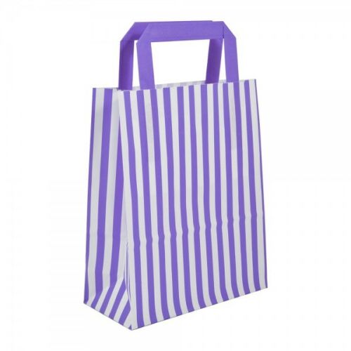 Large Purple Striped Flat Handled Paper Bags
