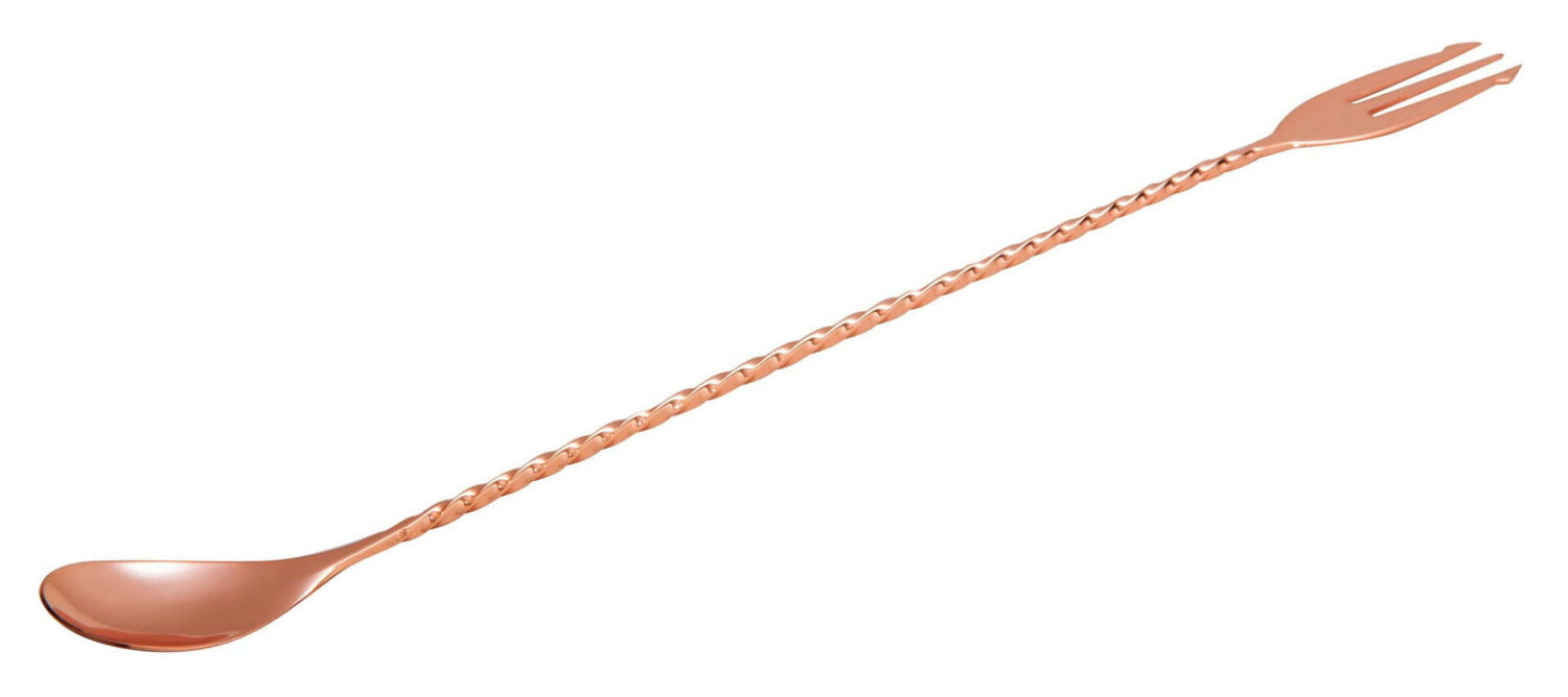 Professional Copper Mezclar Cocktail Spoon With Fork 30cm