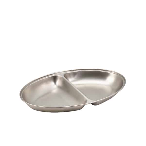 GenWare Stainless Steel Two Division Oval Vegetable Dish 35cm/ 14" - Pack of 1