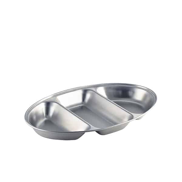 GenWare Stainless Steel Three Division Oval Vegetable Dish 35cm/ 14" - Pack of 1