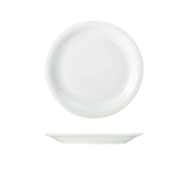 Genware Porcelain Narrow Rim Plate 22cm/ 8.5" - Pack of 6