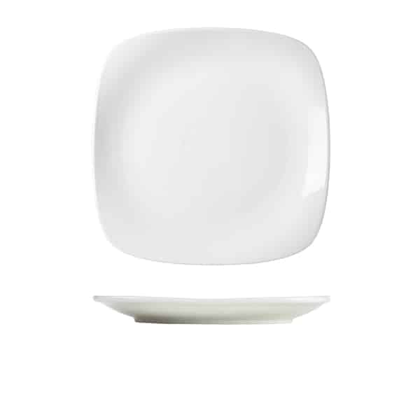 Genware Porcelain Rounded Square Plate 25cm/ 9.75" - Pack of 6
