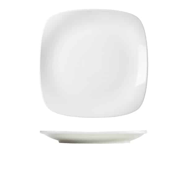 Genware Porcelain Rounded Square Plate 27cm/ 10.5" - Pack of 6