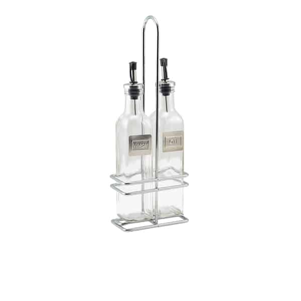 Square Glass Oil & Vinegar With Chrome Stand - Pack of 1