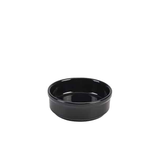 Genware Porcelain Black Round Dish 10cm/ 4" - Pack of 6