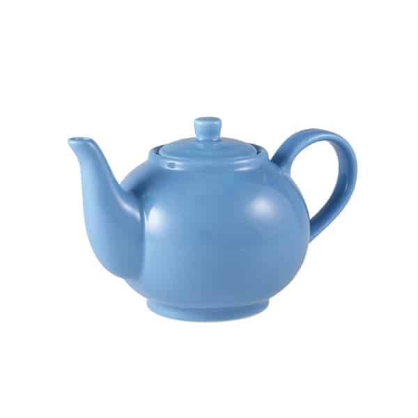 Genware Porcelain Blue Teapot 45cl/ 15.75oz - Pack of 6