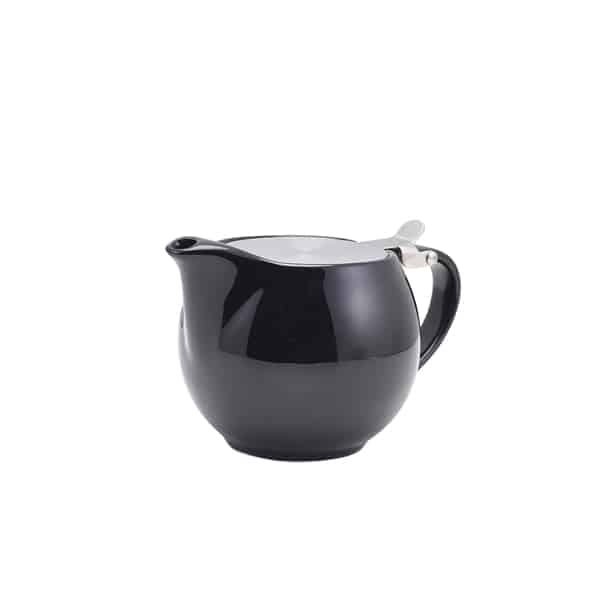 GenWare Porcelain Black Teapot with St/ St Lid & Infuser 50cl/ 17.6oz - Pack of 6