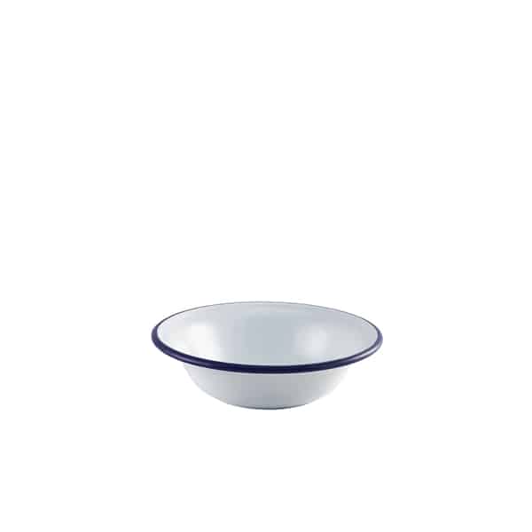 Enamel Bowl White with Blue Rim 16cm/ 6.25" - Pack of 12