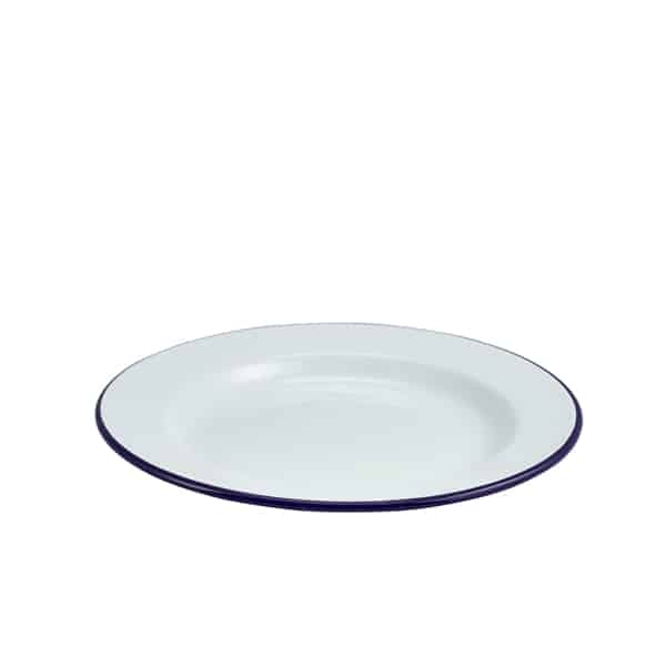 Enamel Wide Rim Plate White & Blue 26cm - Pack of 12