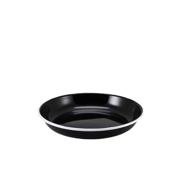 Enamel Rice/ Pasta Plate Black with White Rim 20cm - Pack of 12
