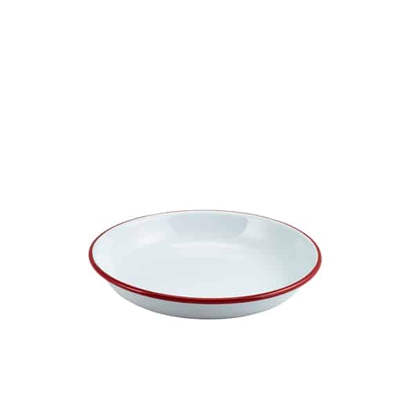 Enamel Rice/ Pasta Plate White with Red Rim 20cm - Pack of 12