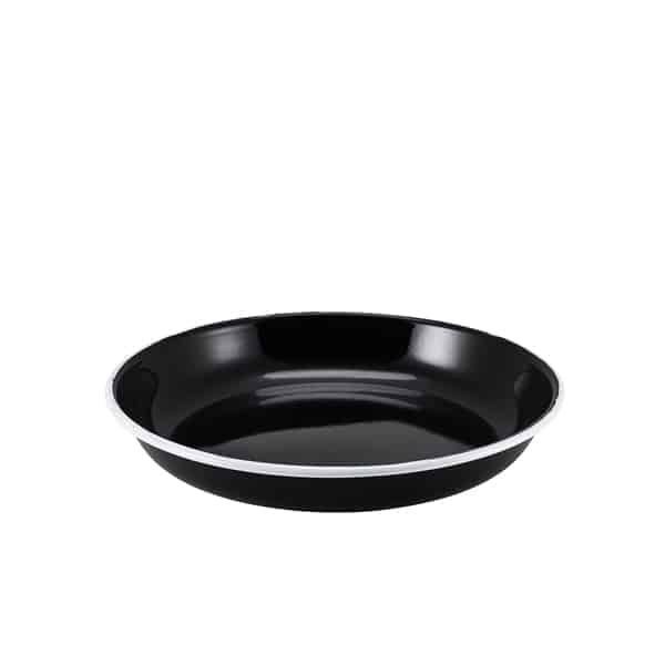 Enamel Rice/ Pasta Plate Black with White Rim 24cm - Pack of 12
