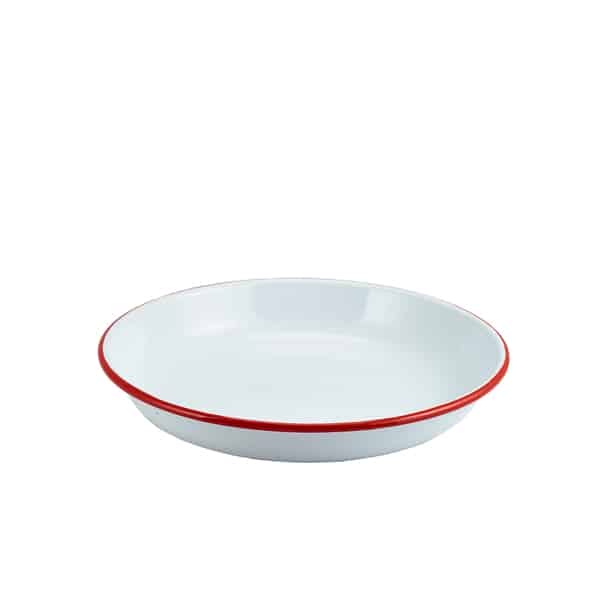 Enamel Rice/ Pasta Plate White with Red Rim 24cm - Pack of 12