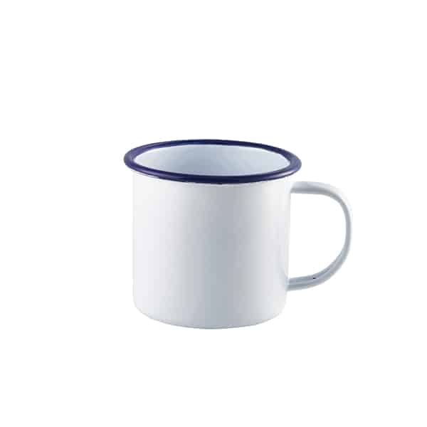 Enamel Mug White with Blue Rim 36cl/ 12.5oz - Pack of 12