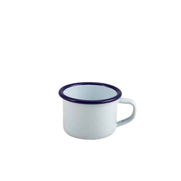 Enamel Mug White With Blue Rim 12cl/ 4.2oz - Pack of 12