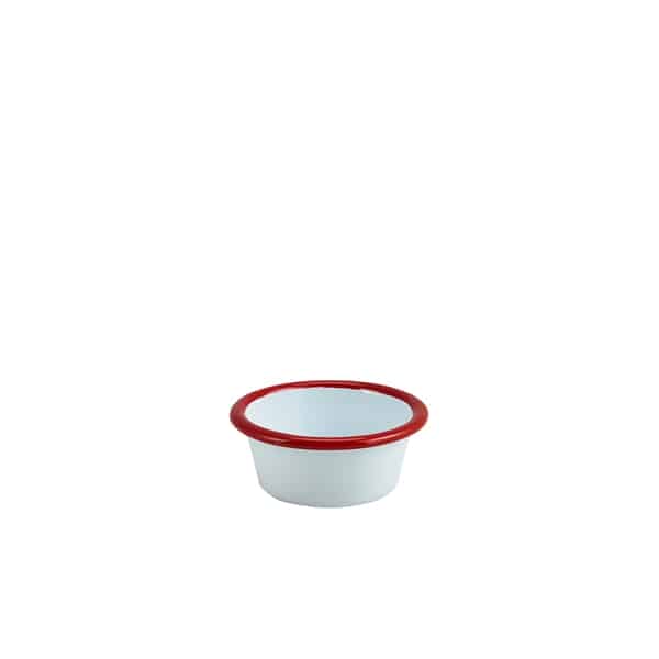 Enamel Ramekin White with Red Rim 8cm Dia 90ml/ 3.2oz - Pack of 12