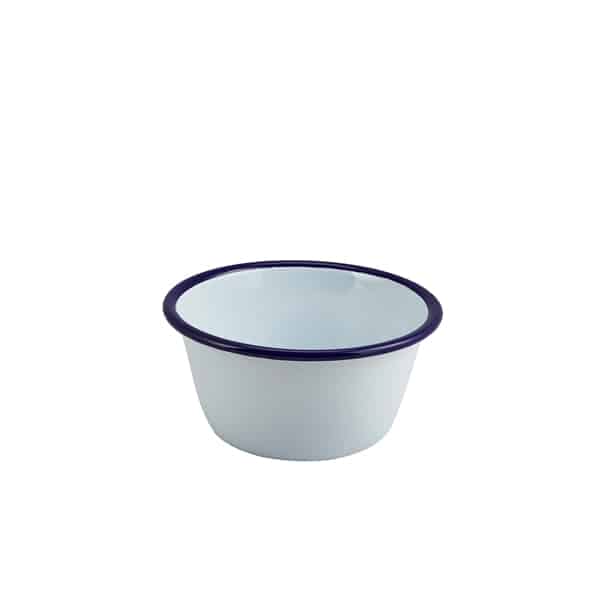 Enamel Round Deep Pie Dish White & Blue 12cm - Pack of 12