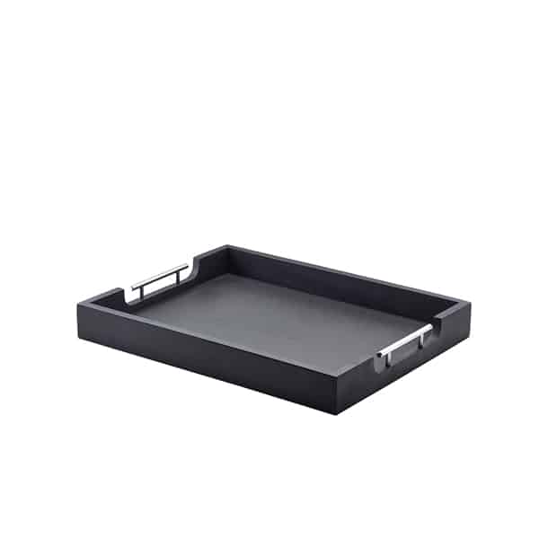 GenWare Solid Black Butlers Tray with Metal Handles 50 x 39.5cm - Pack of 1