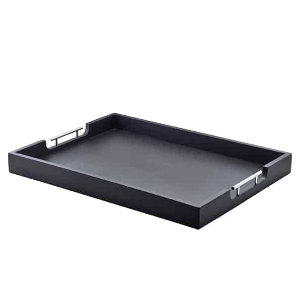 GenWare Solid Black Butlers Tray with Metal Handles 65 x 49cm - Pack of 1