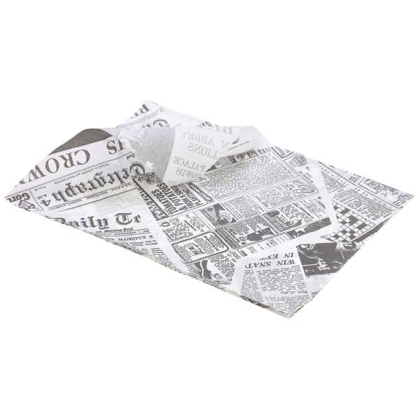 Greaseproof Paper White Newspaper Print 25 x 35cm - Pack of 1
