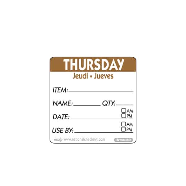 50mm Thursday Removable Day Label - 500 Labels - Pack of 1
