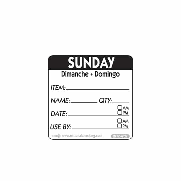 50mm Sunday Removable Day Label - Labels 500 - Pack of 1