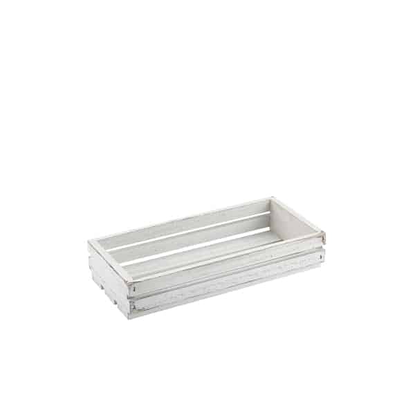 Genware White Wash Wooden Crate 25 x 12 x 5cm - Pack of 1