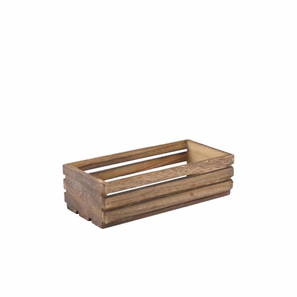 Genware Dark Rustic Wooden Crate 25 x 12 x 7.5cm - Pack of 1