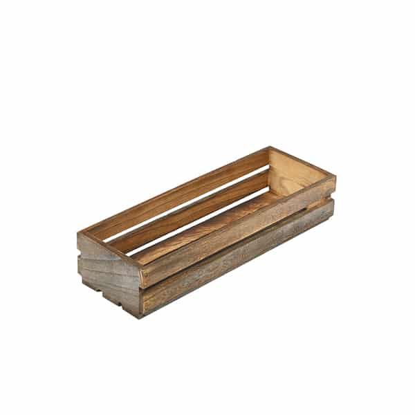 Genware Dark Rustic Wooden Crate 34 x 12 x 7cm - Pack of 1