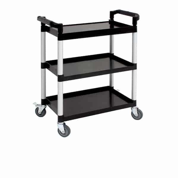 Genware Large 3 Tier PP Trolley Black Shelves - Pack of 1