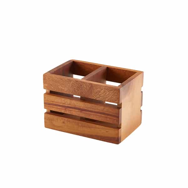 GenWare Acacia Wood 2 Compartment Cutlery Holder - Pack of 1