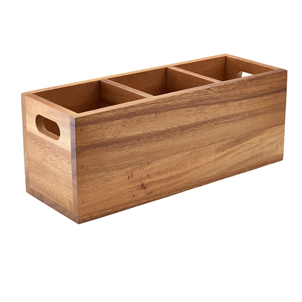 GenWare Acacia Wood 3 Compartment Cutlery Box - Pack of 1