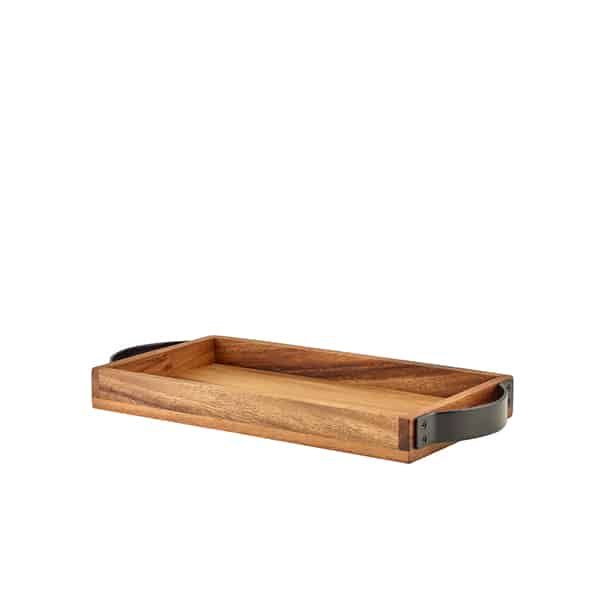 GenWare Acacia Wood Serving Tray with Metal Handles 32.5 x 17.5cm - Pack of 1