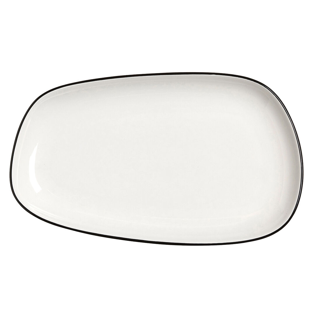 Asteria Nordic Ceramic White Tray Black Rimmed - Pack of 6