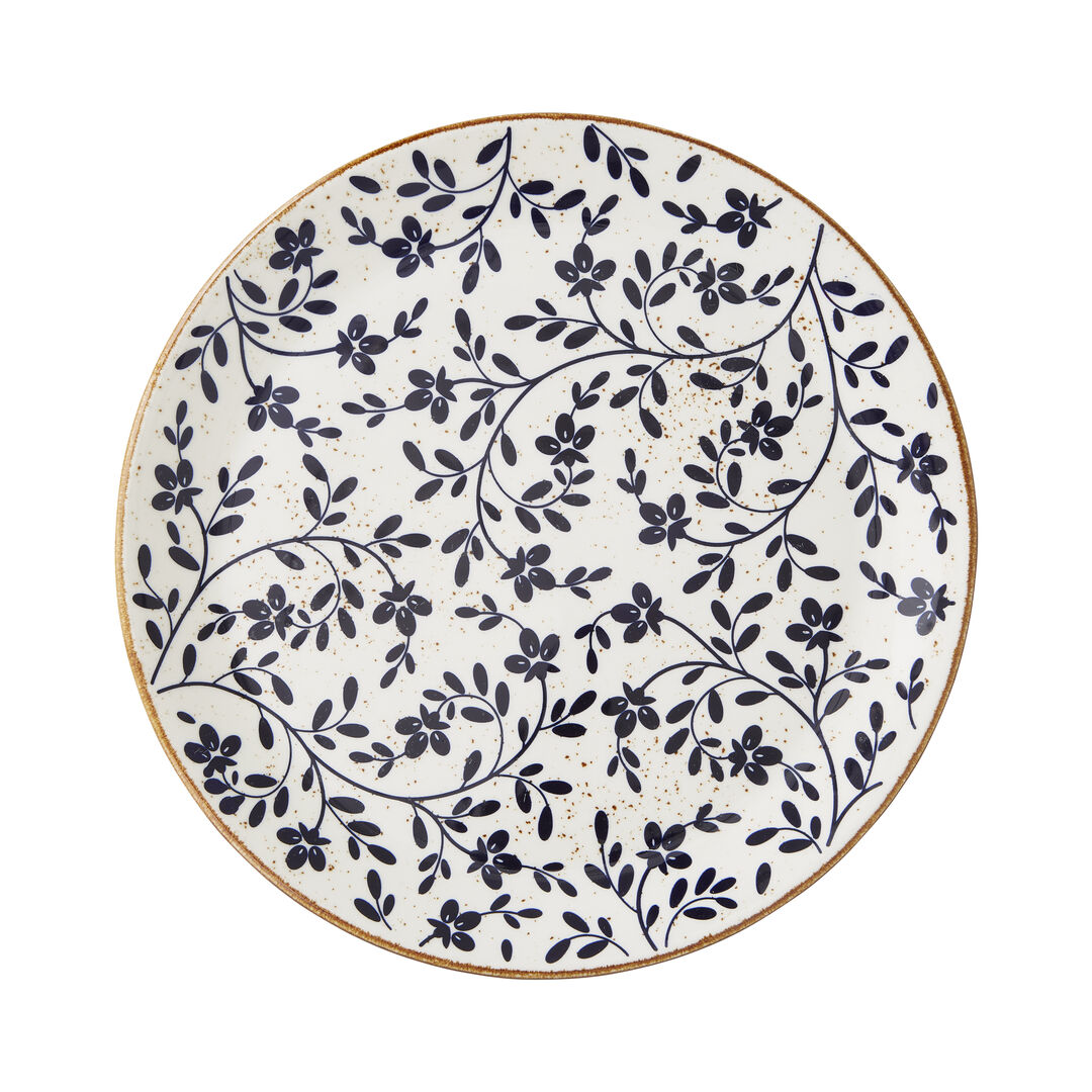 Flora Blue Round Ceramic Coupe Plate - Pack of 12