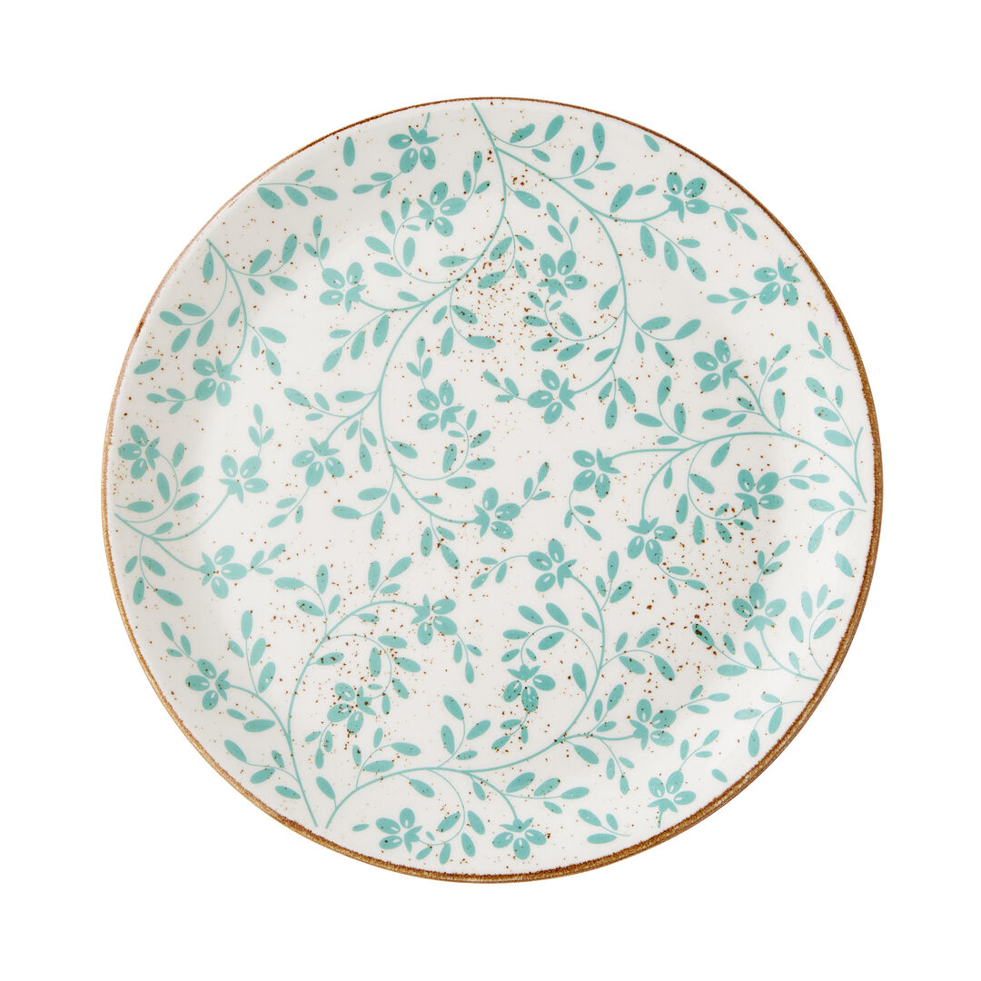 Flora Aqua Round Ceramic Coupe Plate - Pack of 12