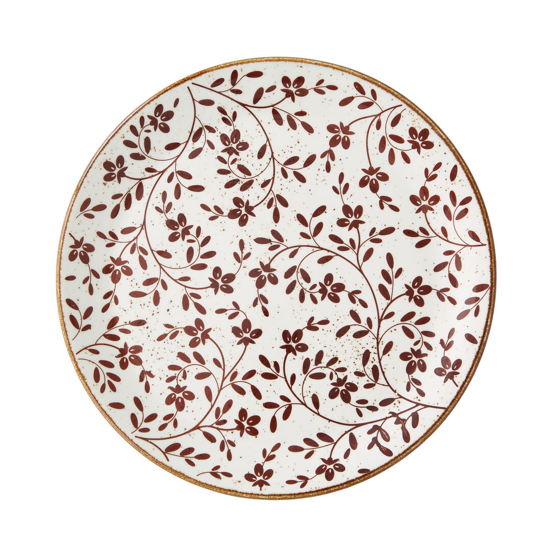 Flora Brown Round Ceramic Coupe Plate - Pack of 12